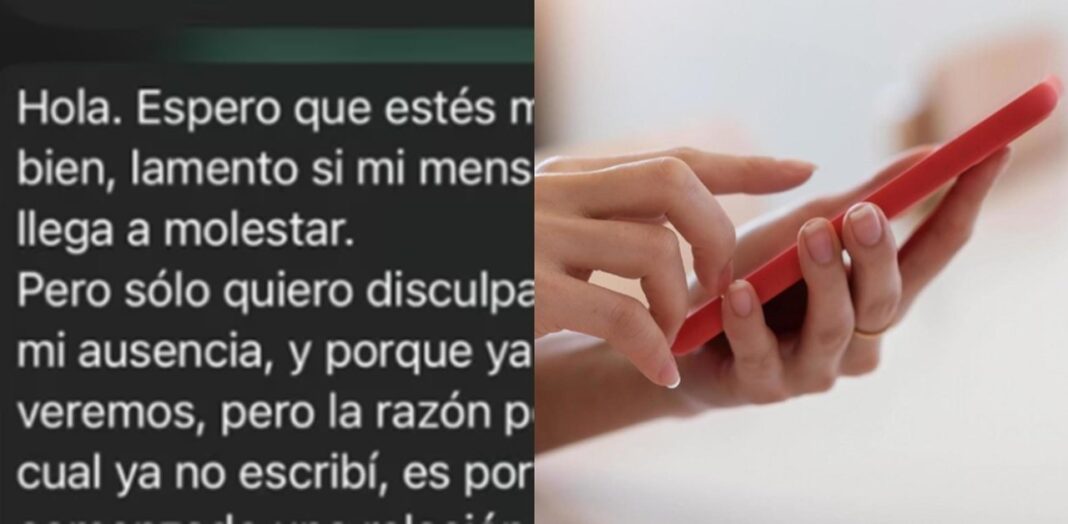 Ilustración de un teléfono móvil mostrando un mensaje de chat, representando una conversación digital.