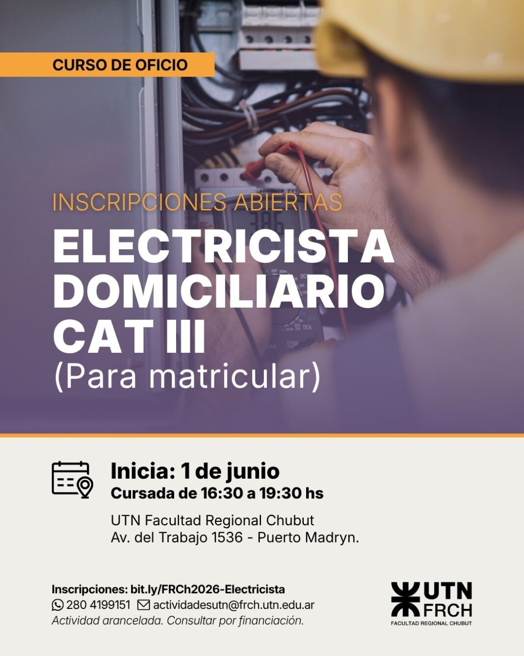 Aula de capacitación técnica en electricidad en la UTN Facultad Regional Chubut