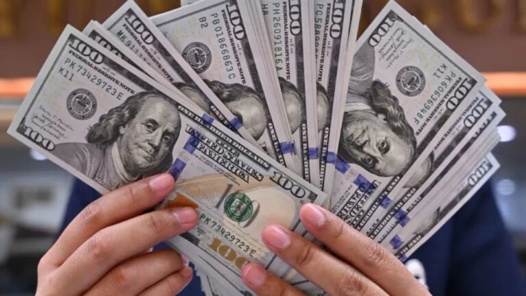 Billetes de dólar y monedas argentinas sobre una mesa