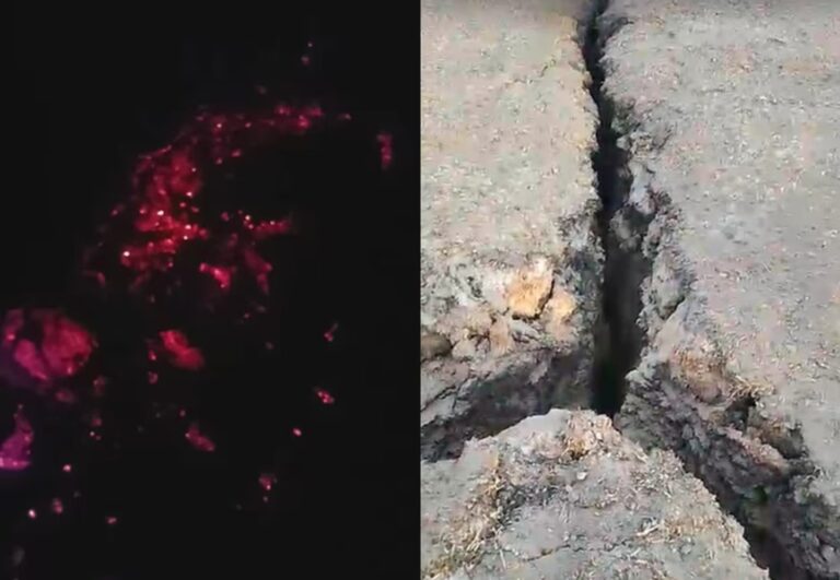Suelo emanando humo en la Meseta de Chubut, cerca de Gastre, con indicios de combustión subterránea