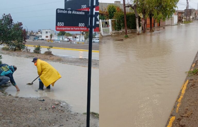 Calles anegadas en Puerto Madryn por intensas lluvias