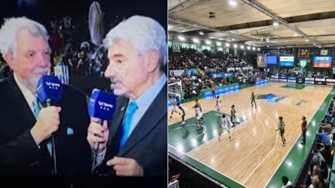 David Carlín durante una transmisión de básquet