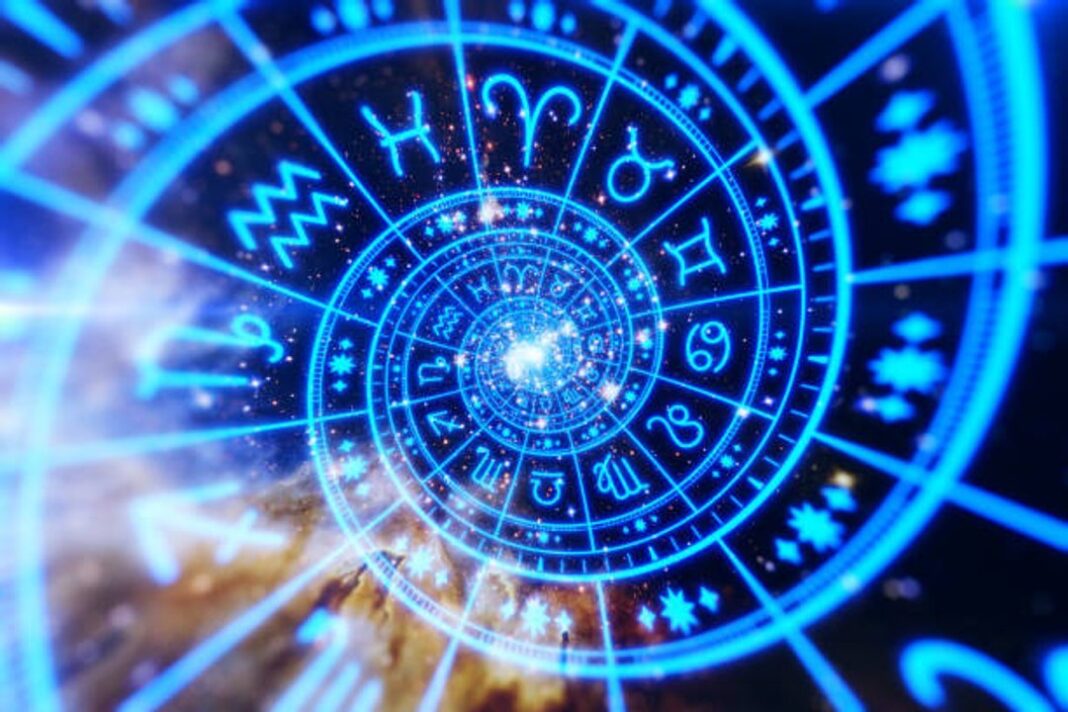 Ilustración de los signos del zodiaco con fondo estelar
