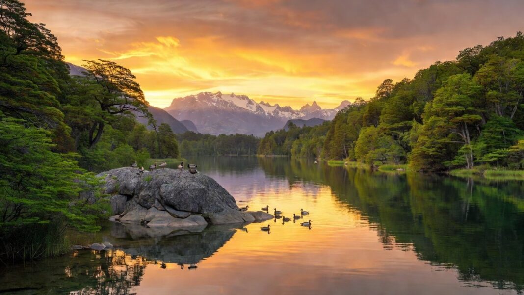 Atardecer en la Piedra de los Patos, Parque Nacional Los Alerces, Chubut