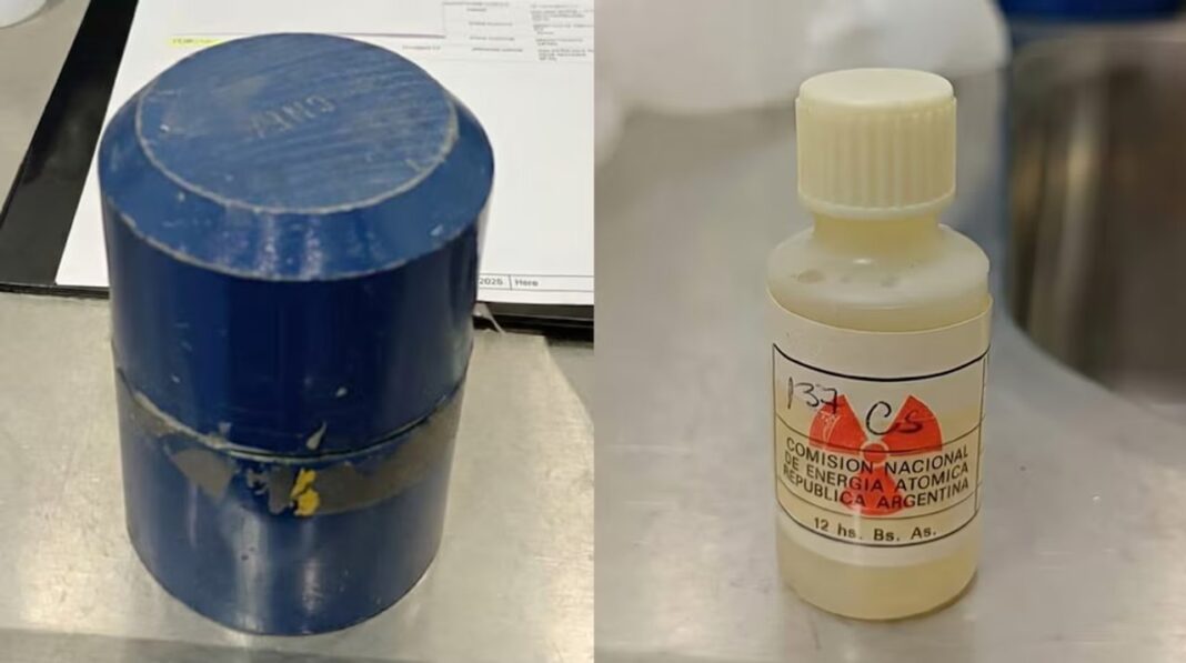 Recipiente de plomo que contiene una fuente radiactiva de cesio-137