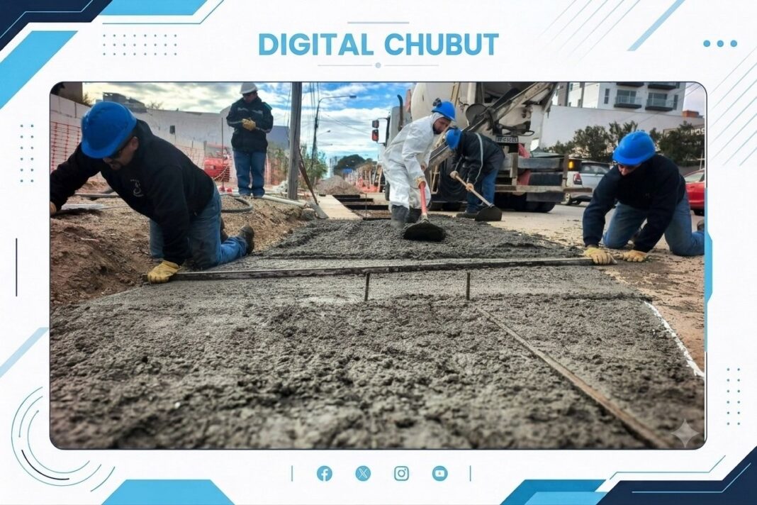 Obra de reconstrucción de pavimento en calle Sarmiento por Servicoop