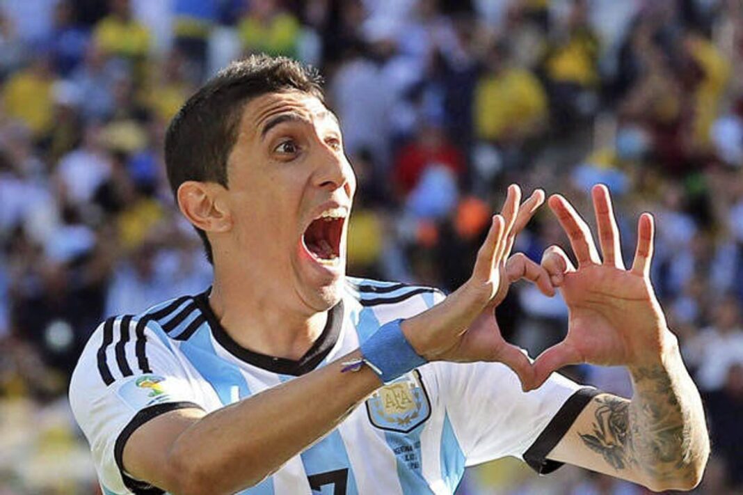 Ángel Di María celebra el gol ante Suiza en Brasil 2014