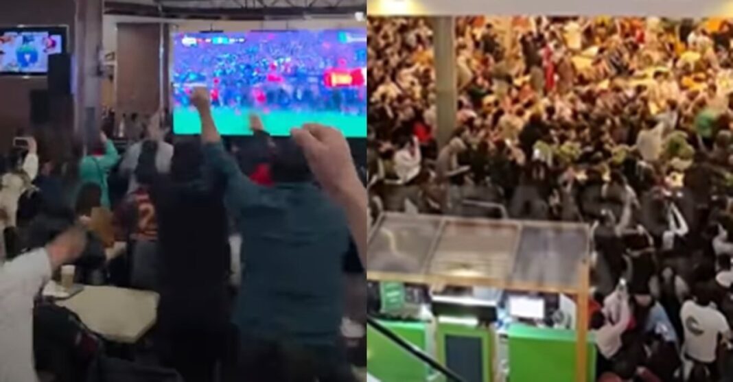 Personas festejando en un centro comercial de Viña del Mar tras el gol de España en la final del Mundial 2026