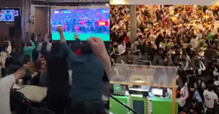 Personas festejando en un centro comercial de Viña del Mar tras el gol de España en la final del Mundial 2026