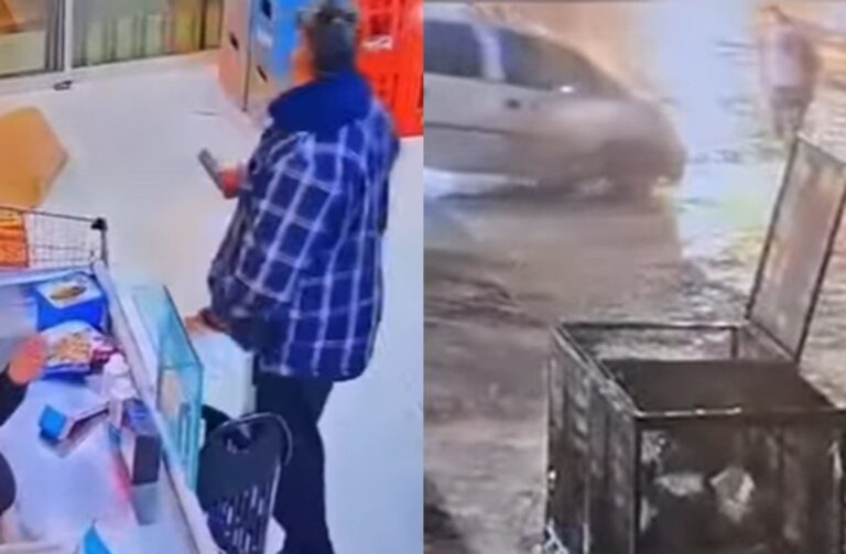 Captura de video de seguridad muestra un Chevrolet Meriva blanco en la escena del atropello en Comodoro Rivadavia