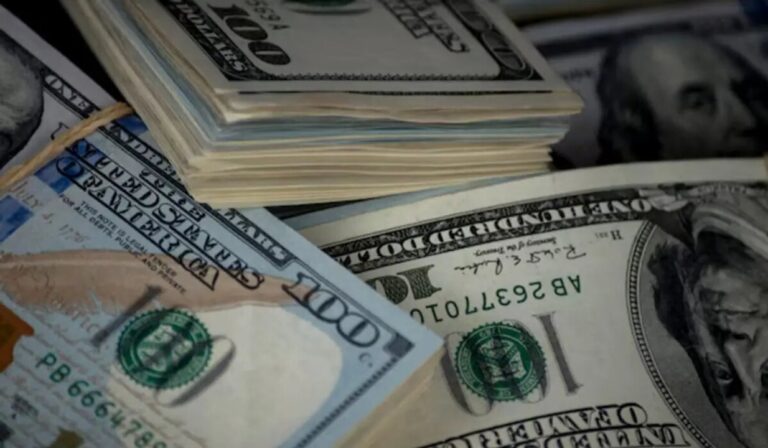 Cotización del dólar oficial en la pizarra de un banco