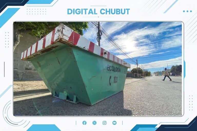 Contenedores de la campaña de limpieza en Puerto Madryn