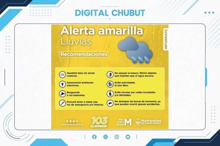 Alerta amarilla por lluvias en Puerto Madryn