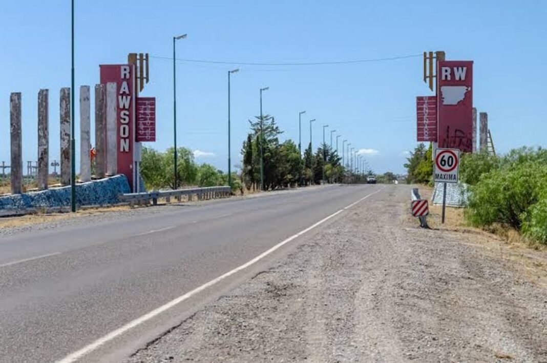 Mapa de la traza de la Ruta Nacional 25 entre Rawson y Trelew en Chubut