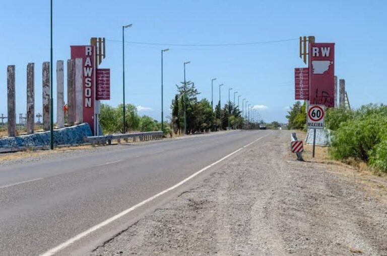 Mapa de la traza de la Ruta Nacional 25 entre Rawson y Trelew en Chubut