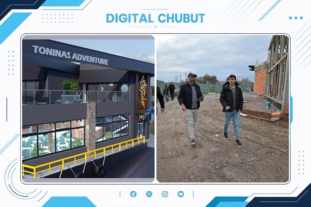 Gobernador Ignacio Torres recorriendo la obra Toninas Adventure en Playa Unión