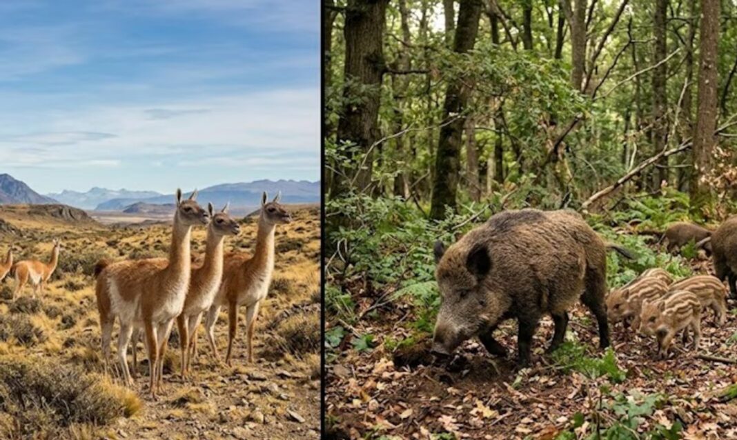 Jabalí y guanaco en la Patagonia