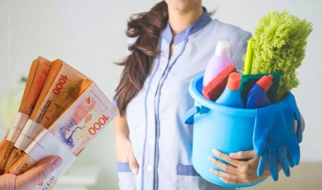 Empleada doméstica realizando tareas de limpieza en un hogar