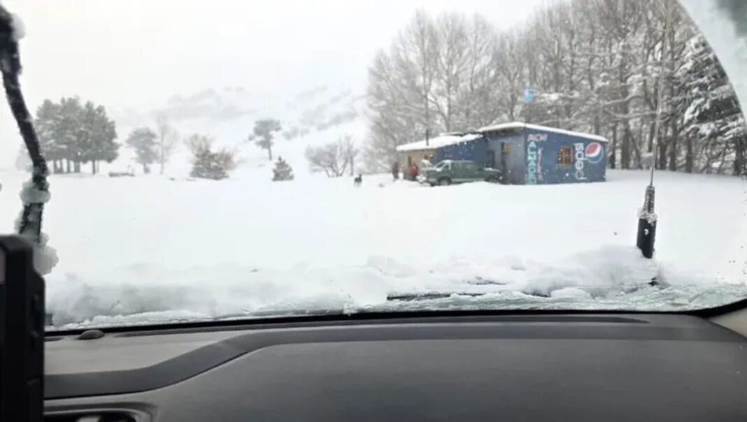 Camioneta 4x4 circulando por camino nevado en la zona de Villa Pehuenia