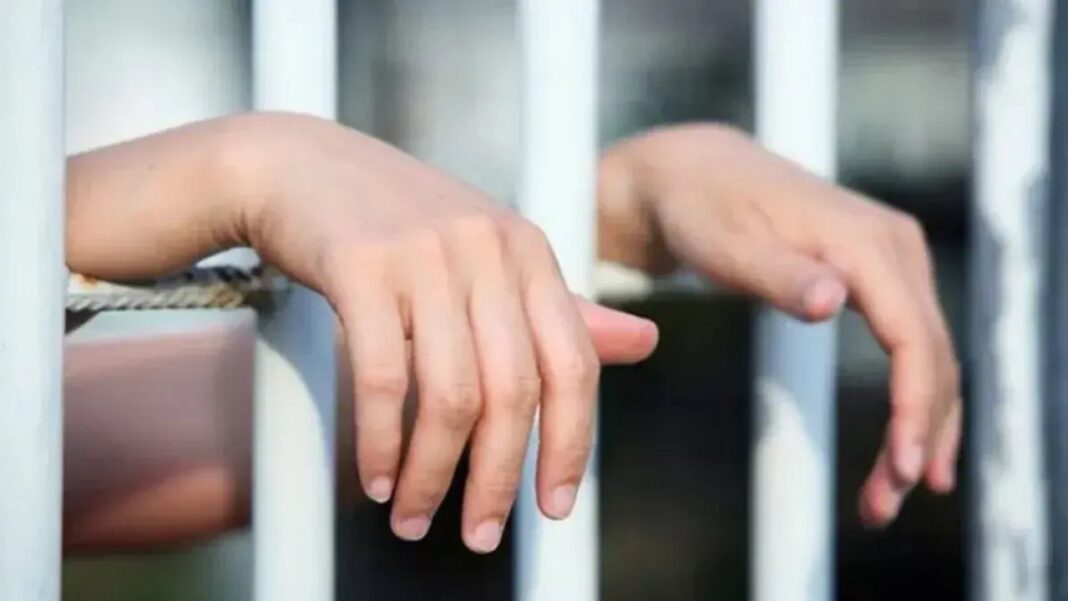 Juzgado con libros de leyes y balanza de la justicia