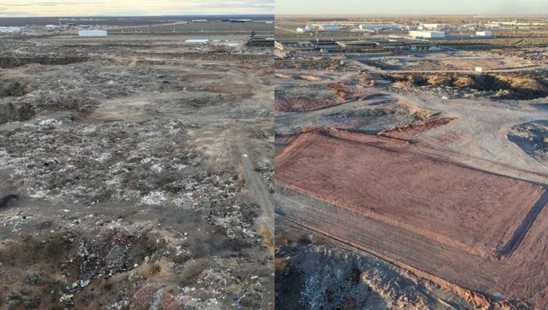 Obras de urbanización en la meseta de Neuquén con maquinaria y terrenos en preparación