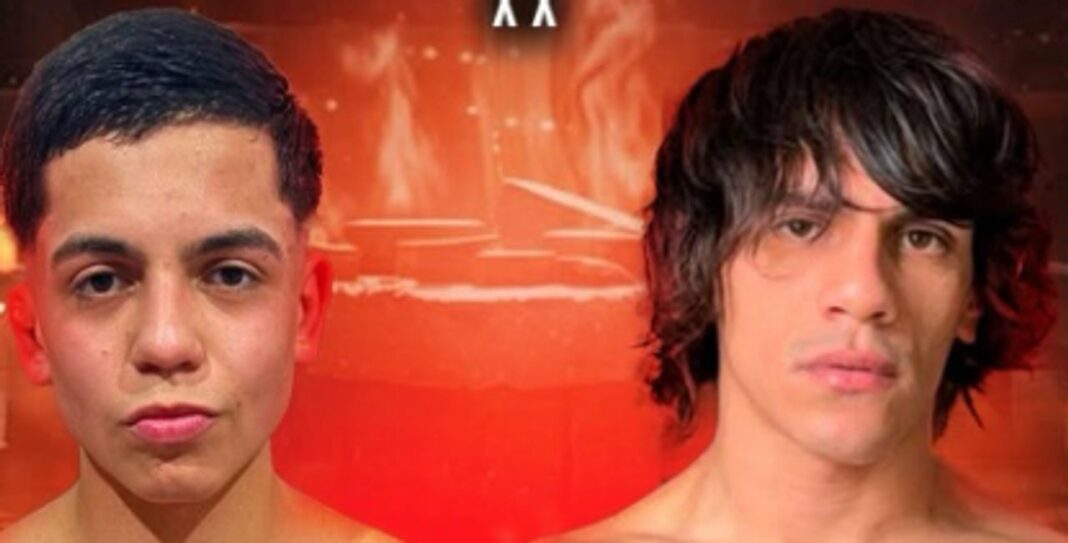 Isaías Constante, peleador de Río Gallegos, y Gabino Silva, youtuber, durante un combate de deportes de combate