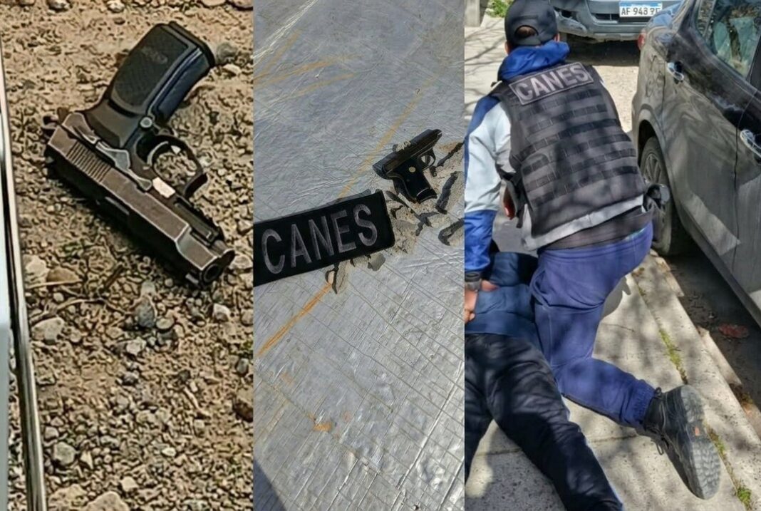 Móvil policial en Trelew durante un operativo