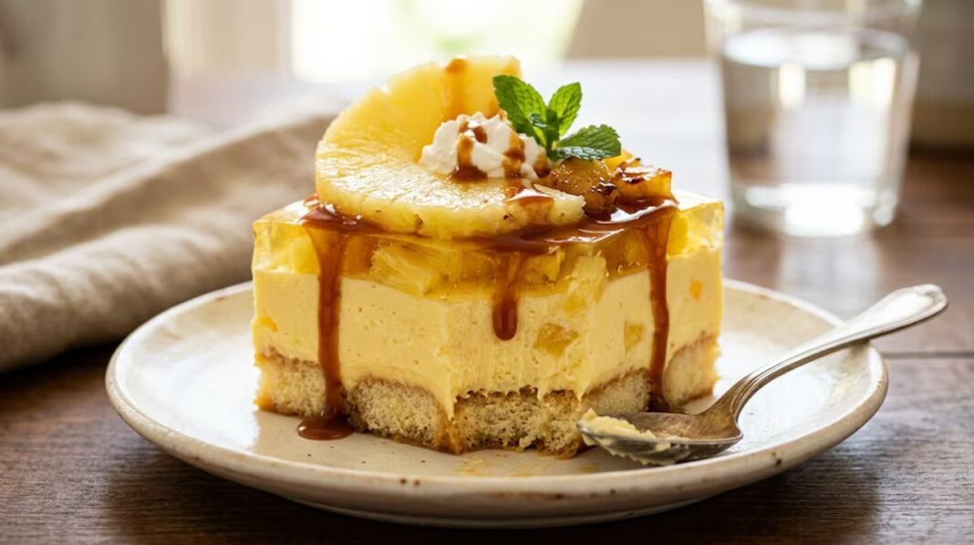 Postre de ananá y vainillas sin horno, frío y desmoldado